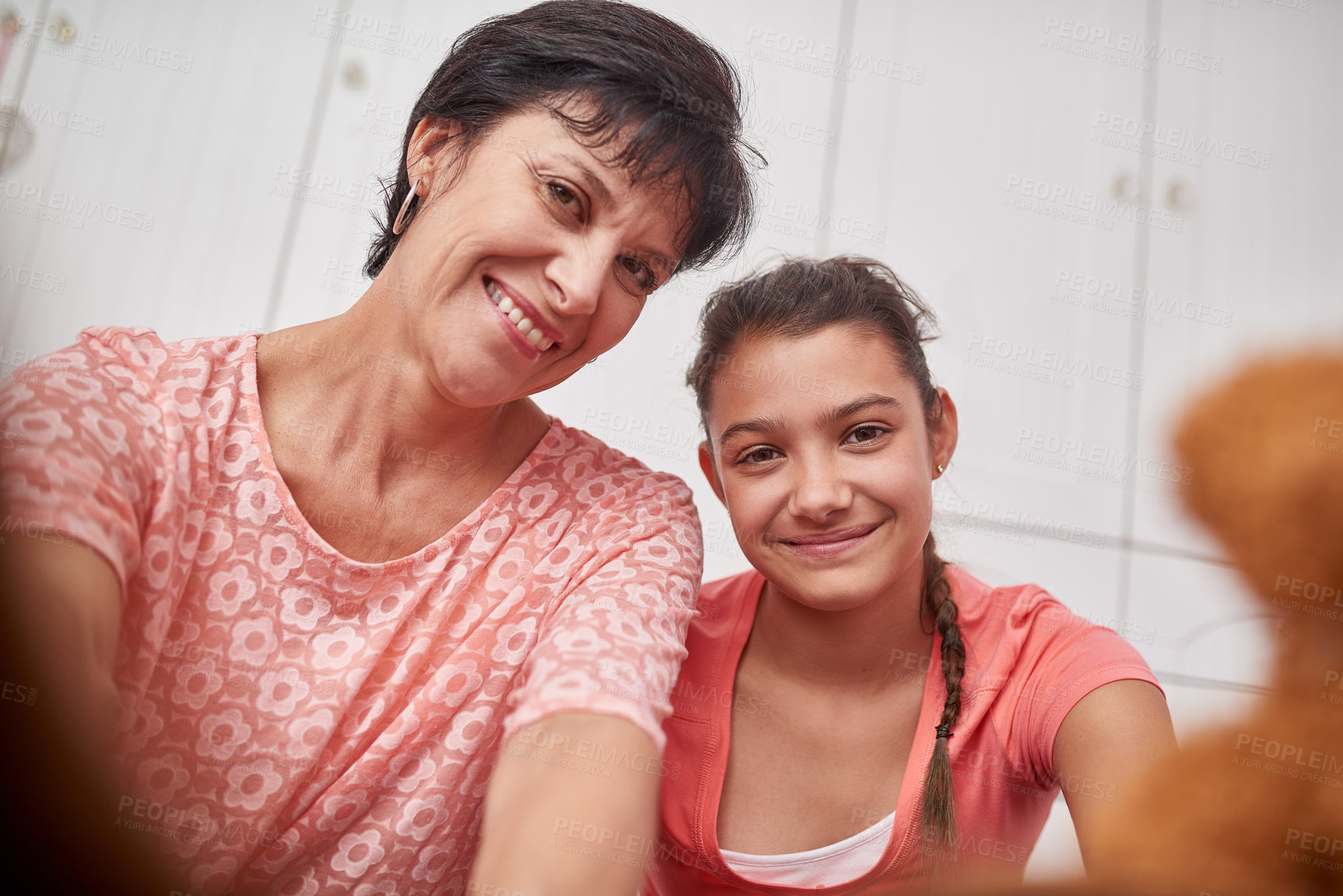Buy stock photo Portrait of a happy mother and her daughter