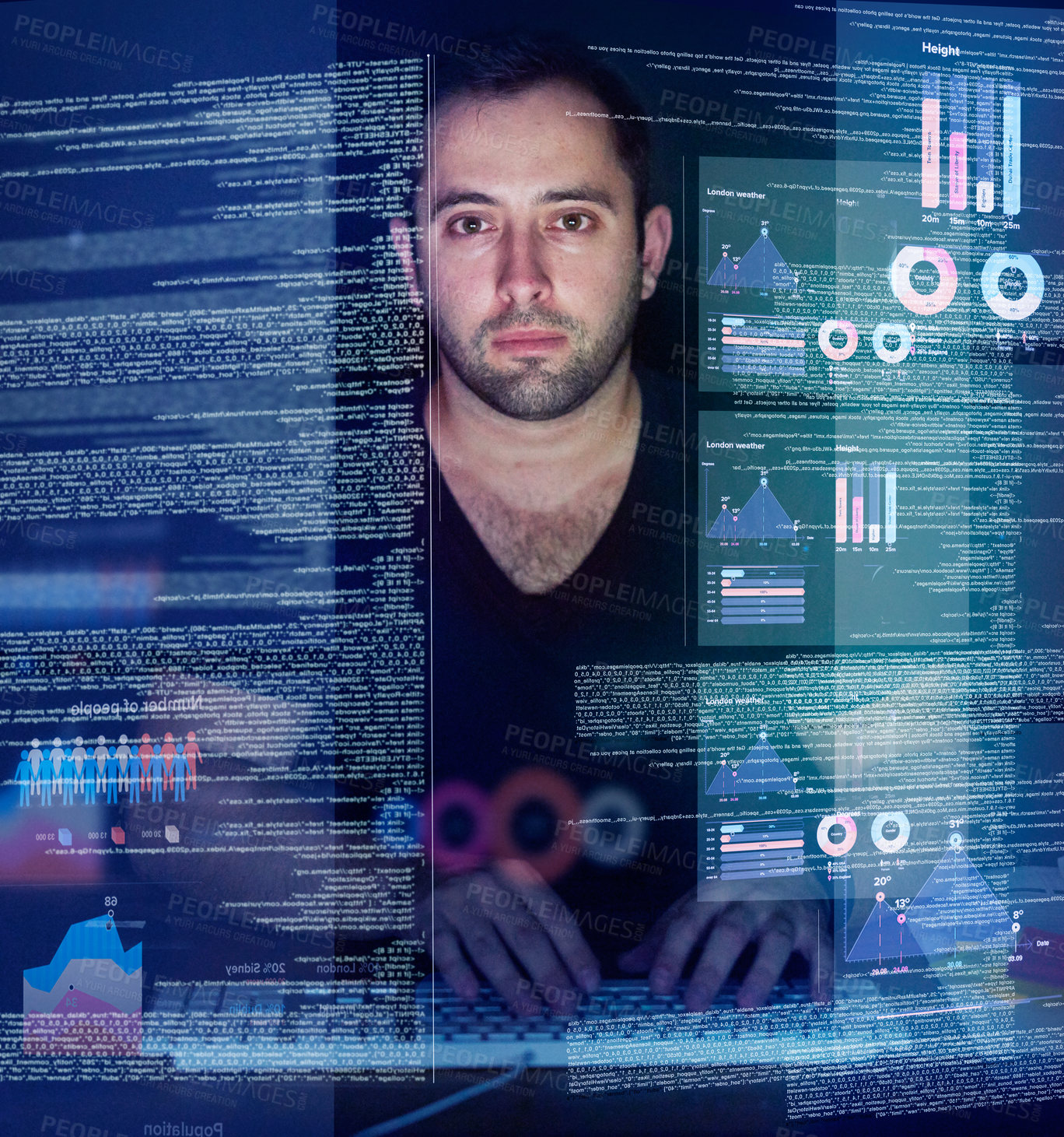 Buy stock photo Cropped shot of a young computer programmer looking through data