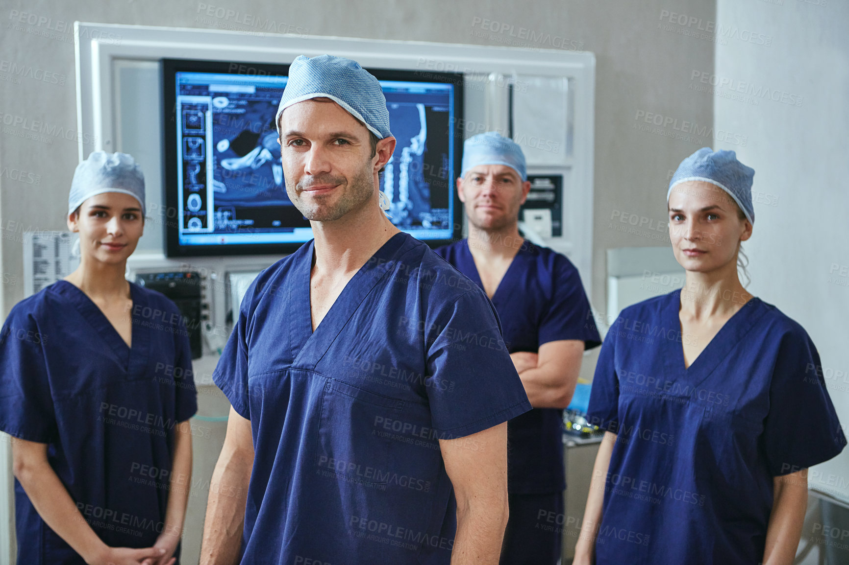 Buy stock photo Portrait of a team of surgeons in a hospital