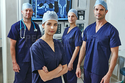 Buy stock photo Portrait of a team of surgeons in a hospital