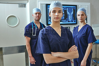 Buy stock photo Portrait of a team of surgeons in a hospital