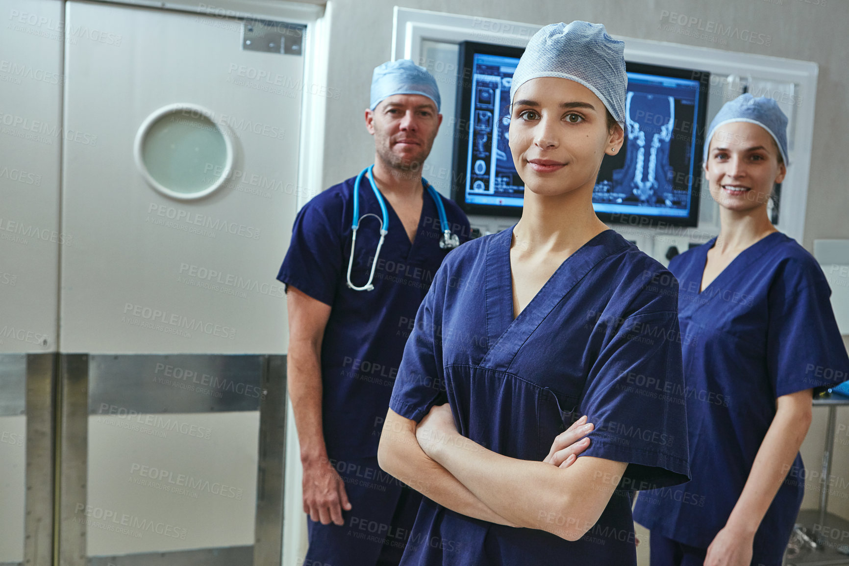 Buy stock photo Portrait of a team of surgeons in a hospital