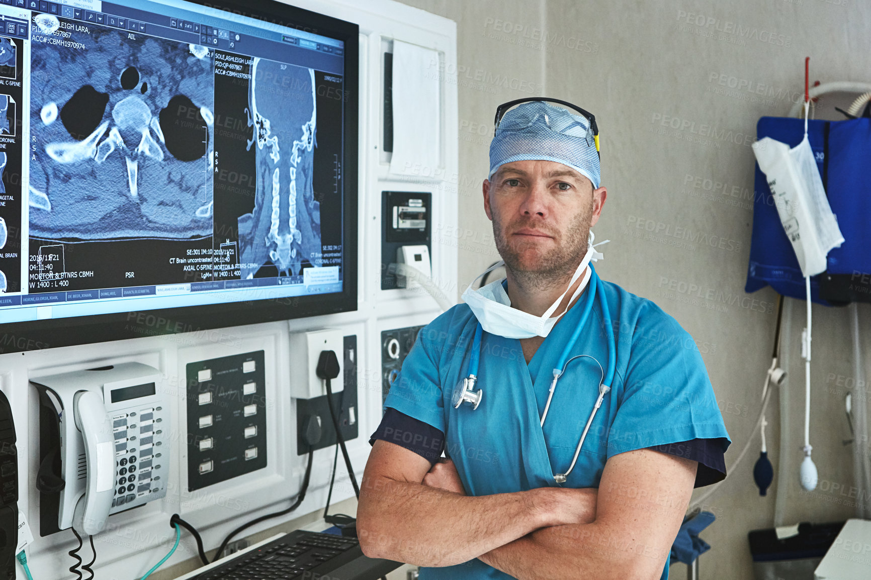 Buy stock photo Portrait of a male surgeon in a hospital