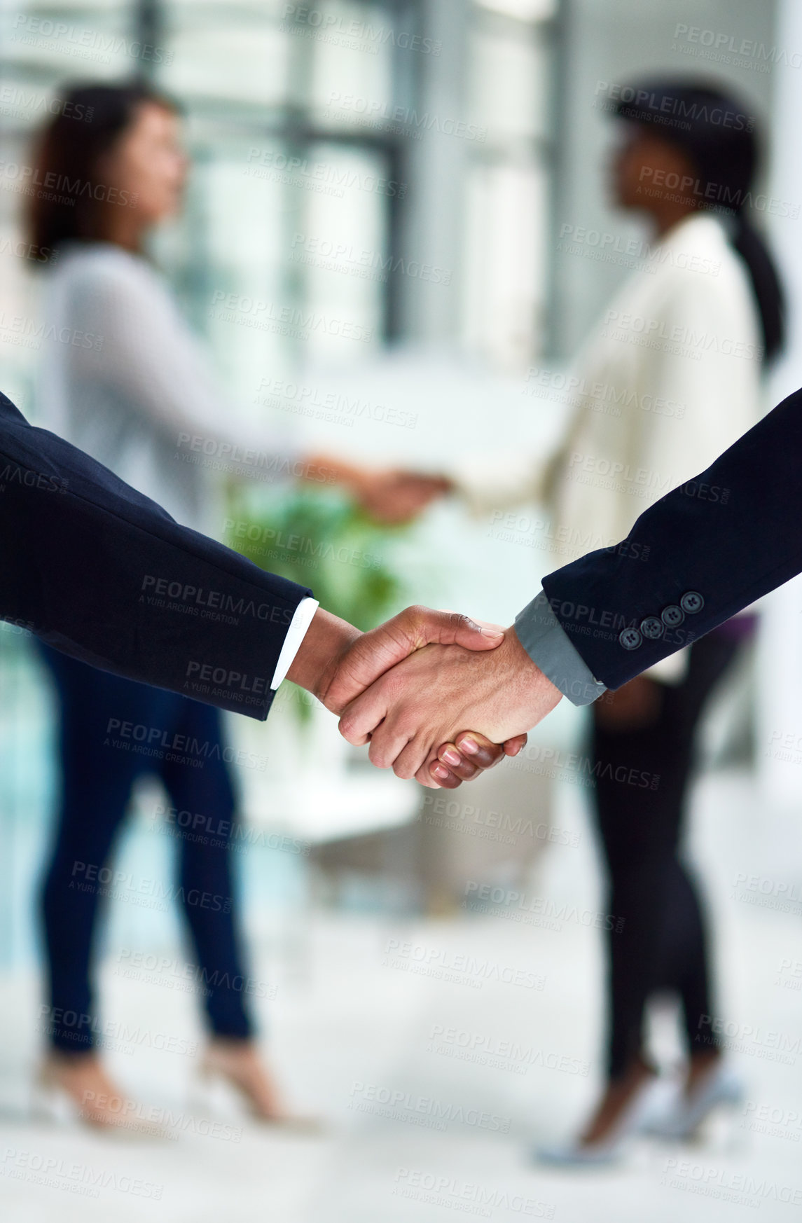 Buy stock photo Handshake, thank you and business people with welcome sign for hiring, interview and recruitment success. Deal, shaking hands and  b2b men in partnership, collaboration and onboarding negotiation 