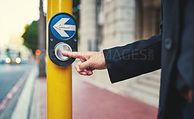 Buy stock photo Cropped shot of a man about to cross a city road