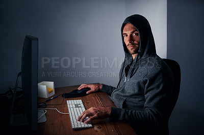 Buy stock photo Portrait of a young man playing computer games at night