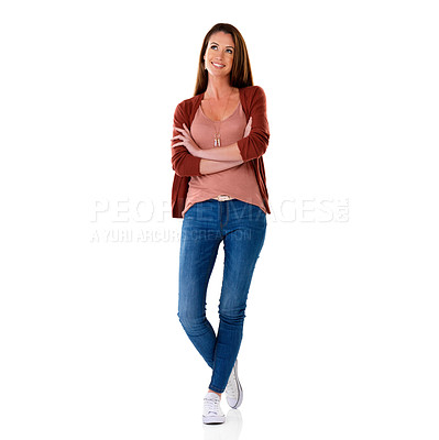 Buy stock photo Studio shot of a young woman isolated on white