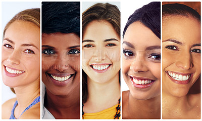 Buy stock photo Composite image of a diverse group of attractive young women