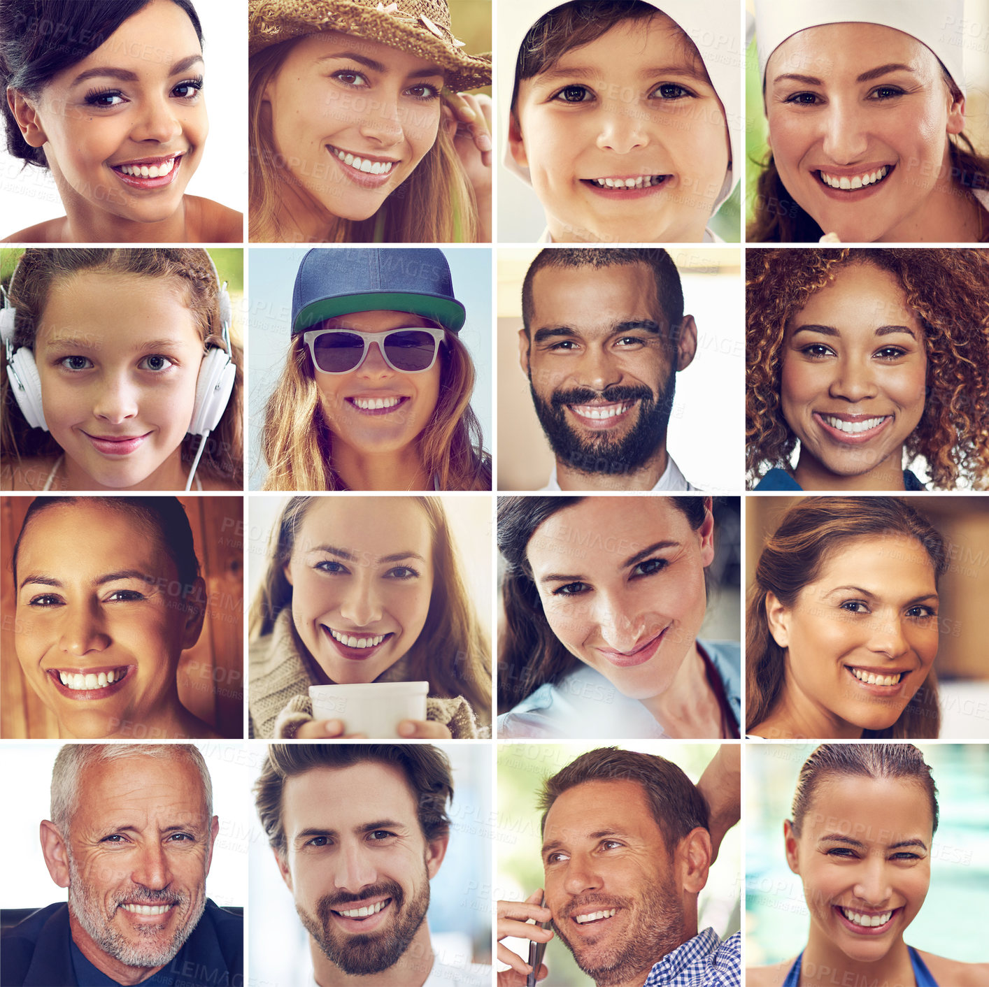 Buy stock photo Composite image of a diverse group of smiling people