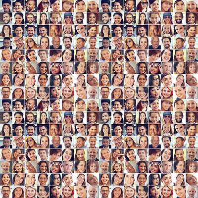 Buy stock photo Composite image of a large group of diverse people smiling