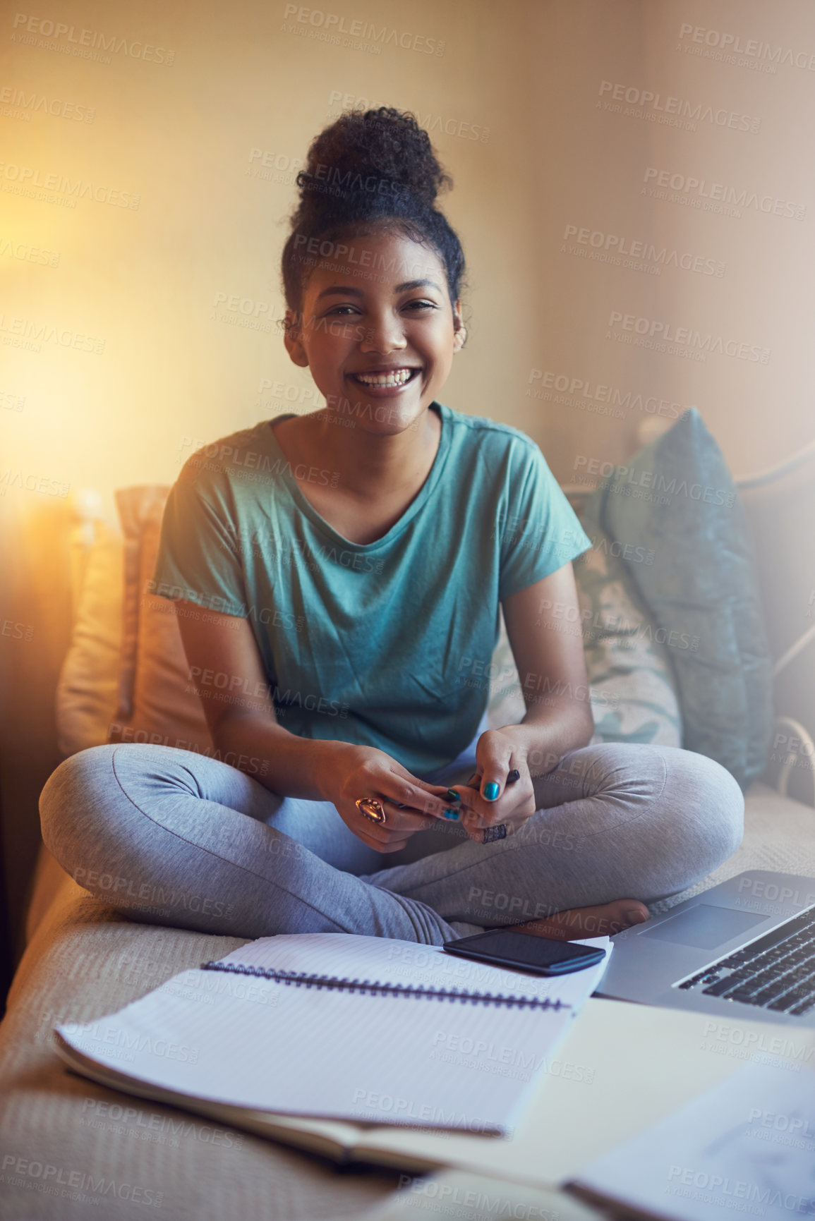 Buy stock photo Full length portrait of a young female student studying at home