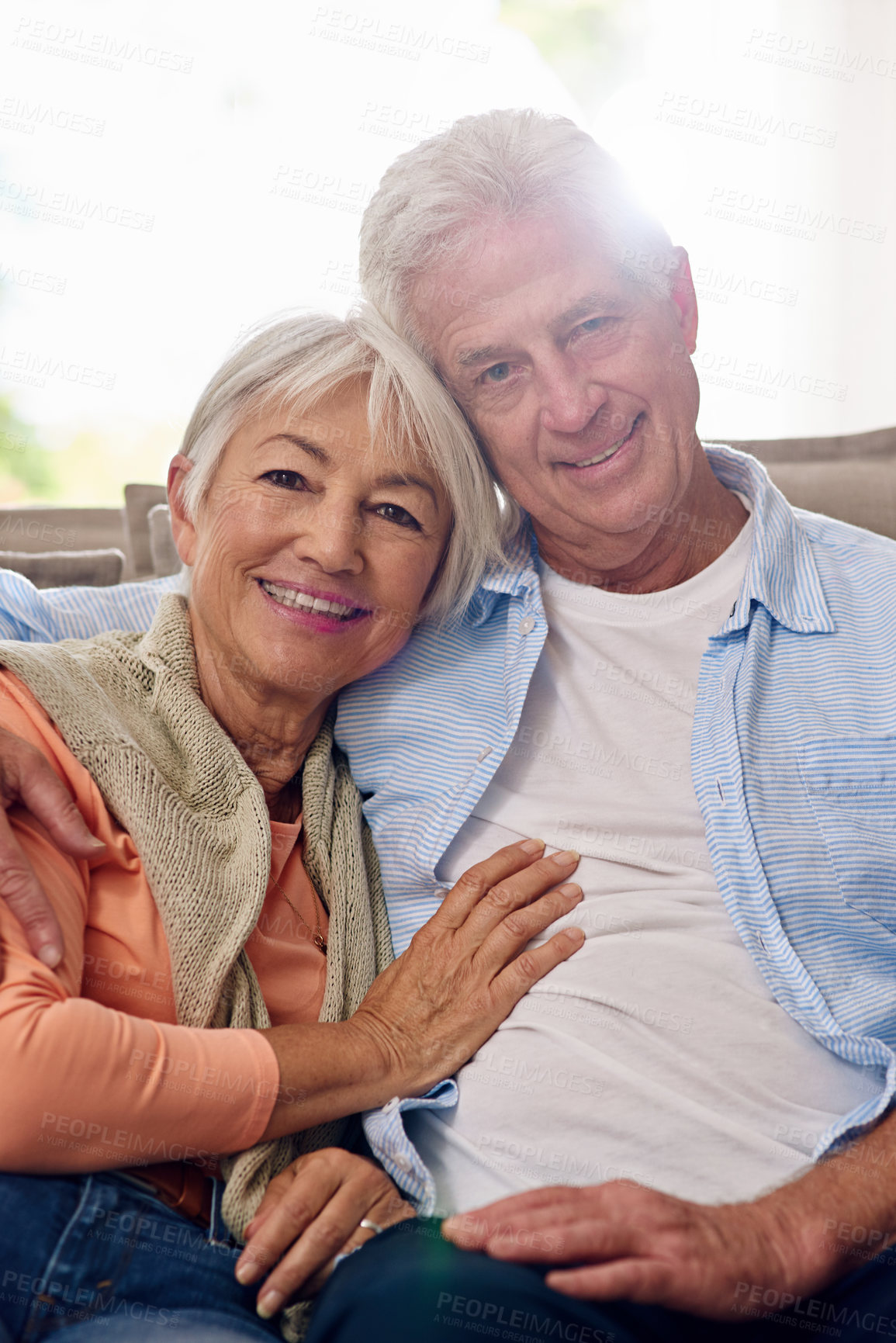 Buy stock photo Portrait of a senior couple at home