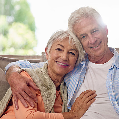 Buy stock photo Portrait of a senior couple at home