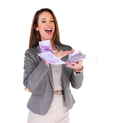 Buy stock photo Studio shot of a young woman with money to spend