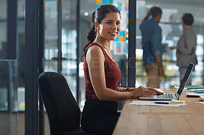 Buy stock photo Cropped portrait of a businesswoman working in her office