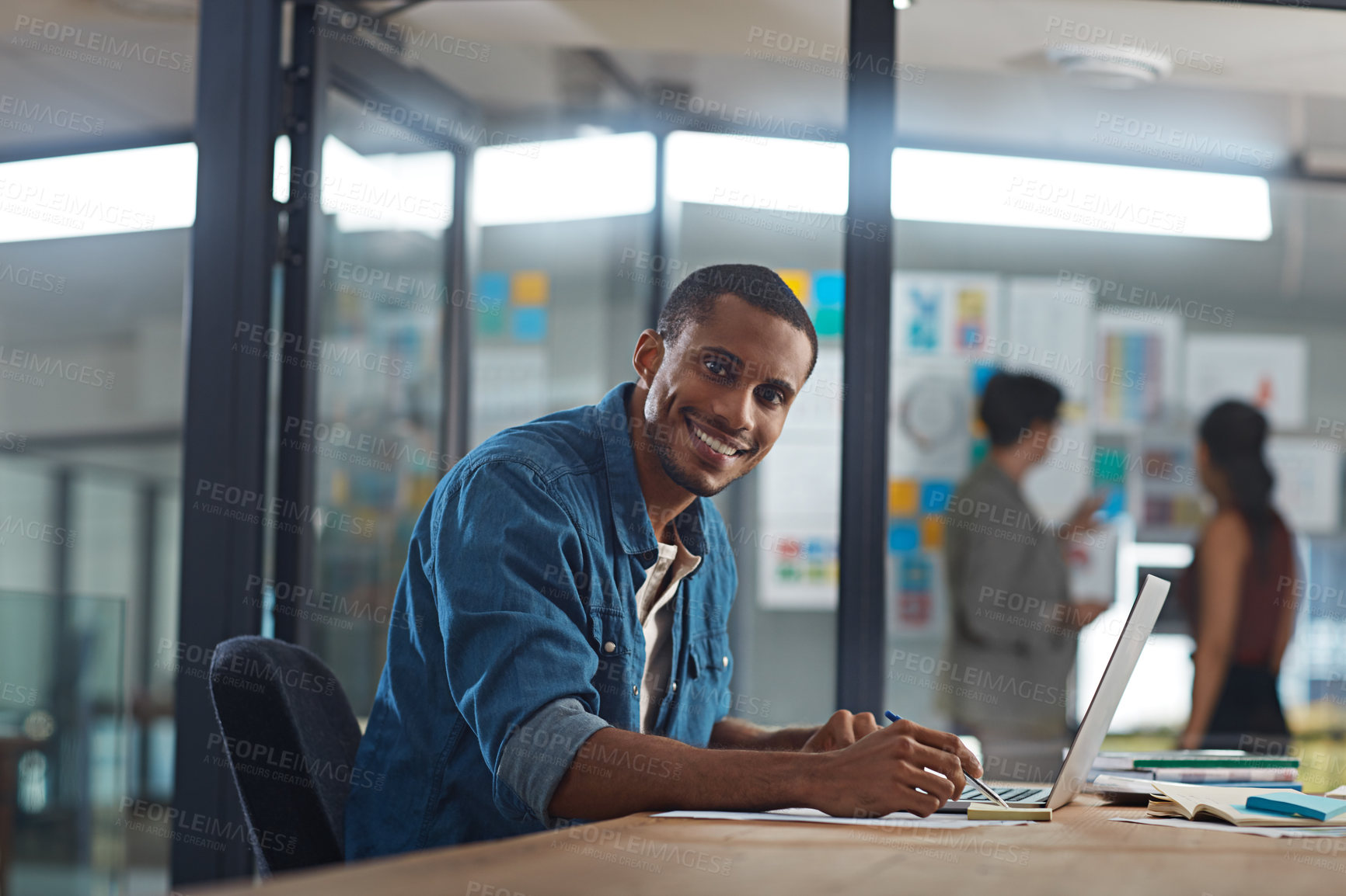 Buy stock photo Cropped portrait of a businessman working in his office