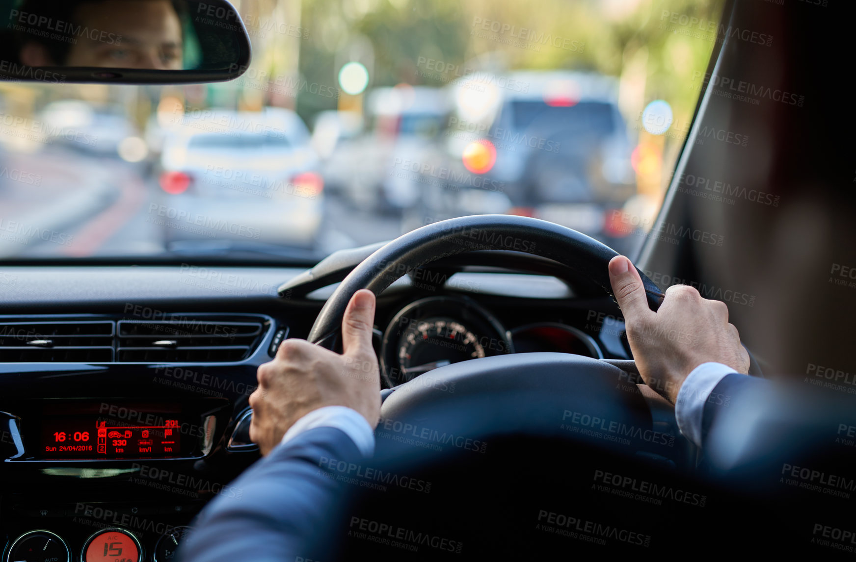 Buy stock photo Shot of a businessman driving his car