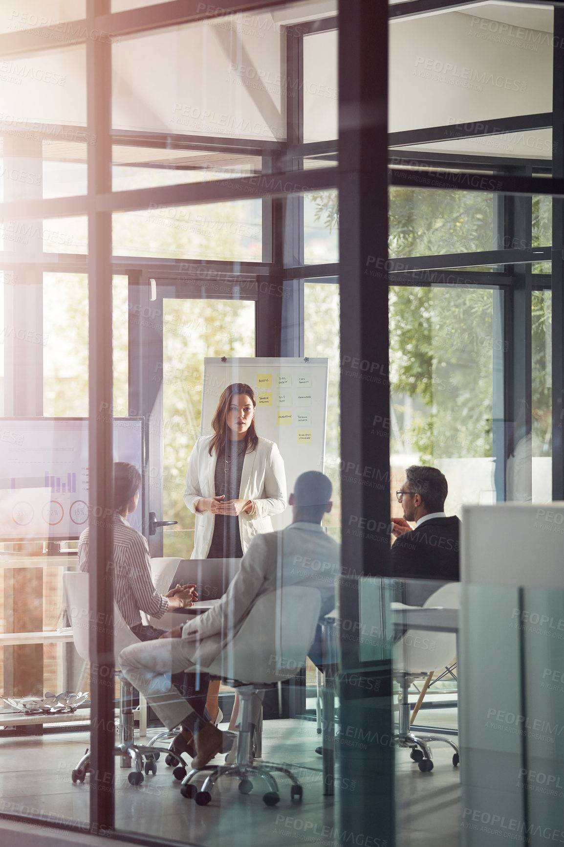 Buy stock photo Shot of a businesswoman giving a presentation in the boardroom