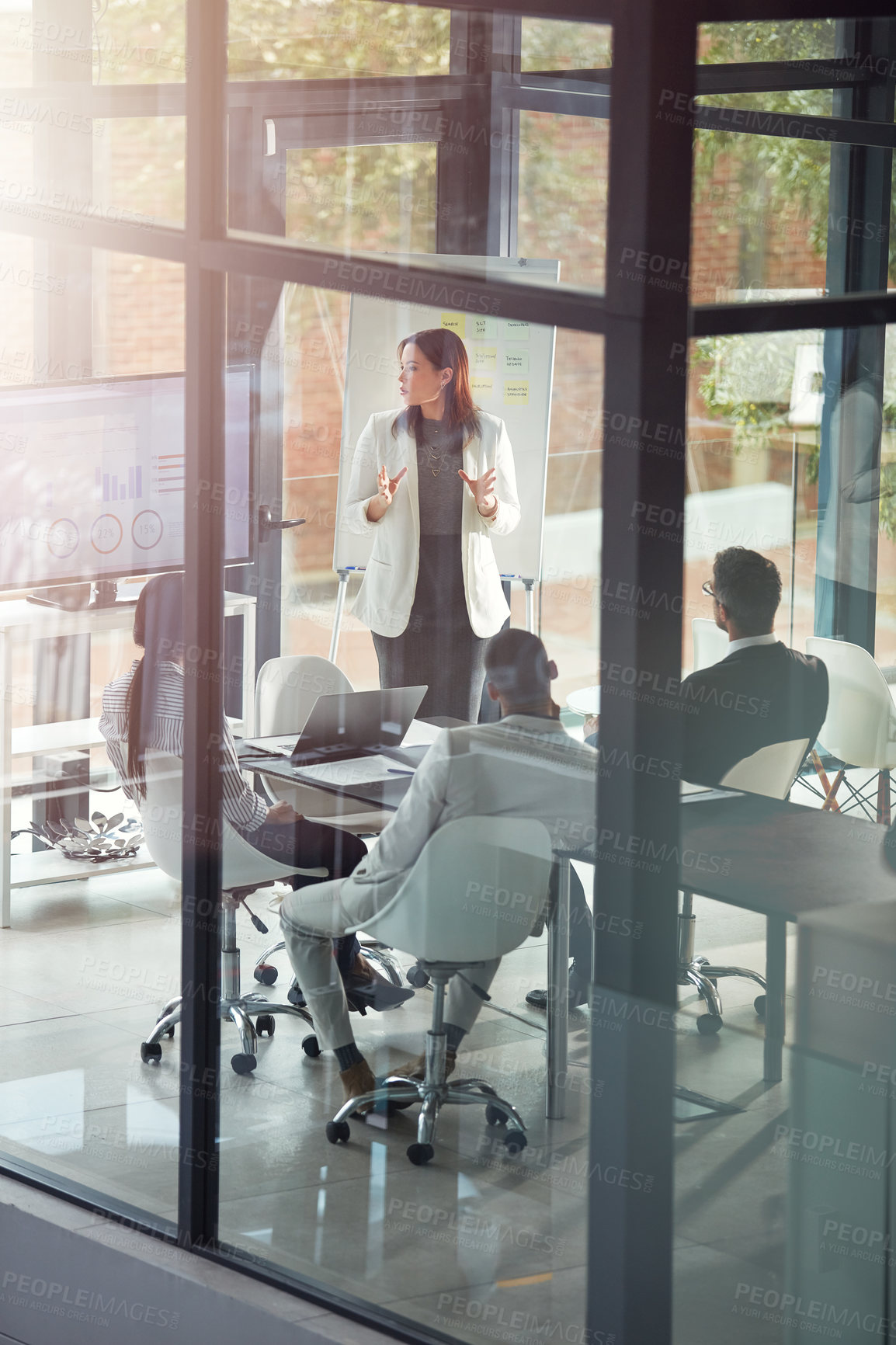 Buy stock photo Shot of a businesswoman giving a presentation in the boardroom