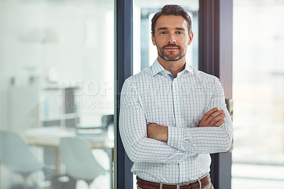 Buy stock photo Portrait of a businessman standing in an office