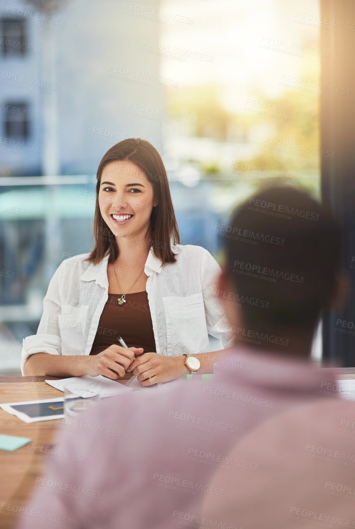 Buy stock photo Cropped shot of businesspeople in a meeting