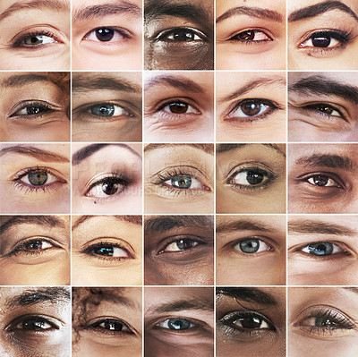 Buy stock photo Composite image of an assortment of people’s eyes