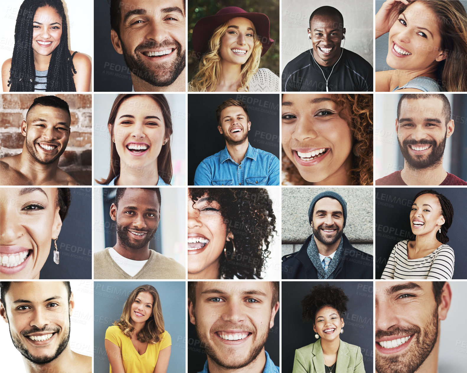 Buy stock photo Composite image of a diverse group of smiling people