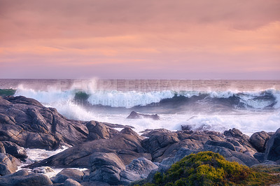 Buy stock photo Sunset by the sea -  Western Cape, South Africa