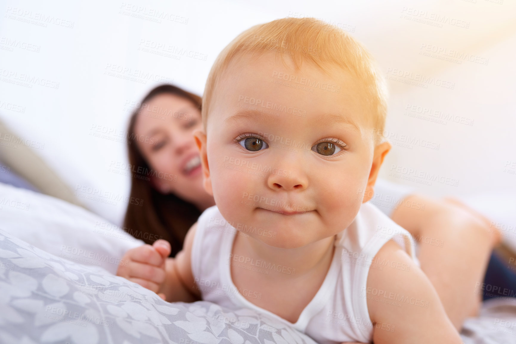 Buy stock photo Shot of a mother spending time with her baby boy