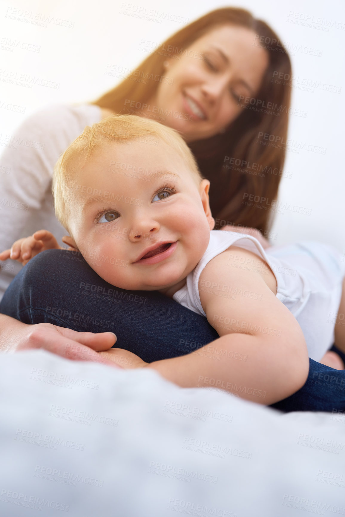 Buy stock photo Shot of a mother spending time with her baby boy