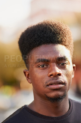Buy stock photo Portrait of a young man with high top fade posing outdoors