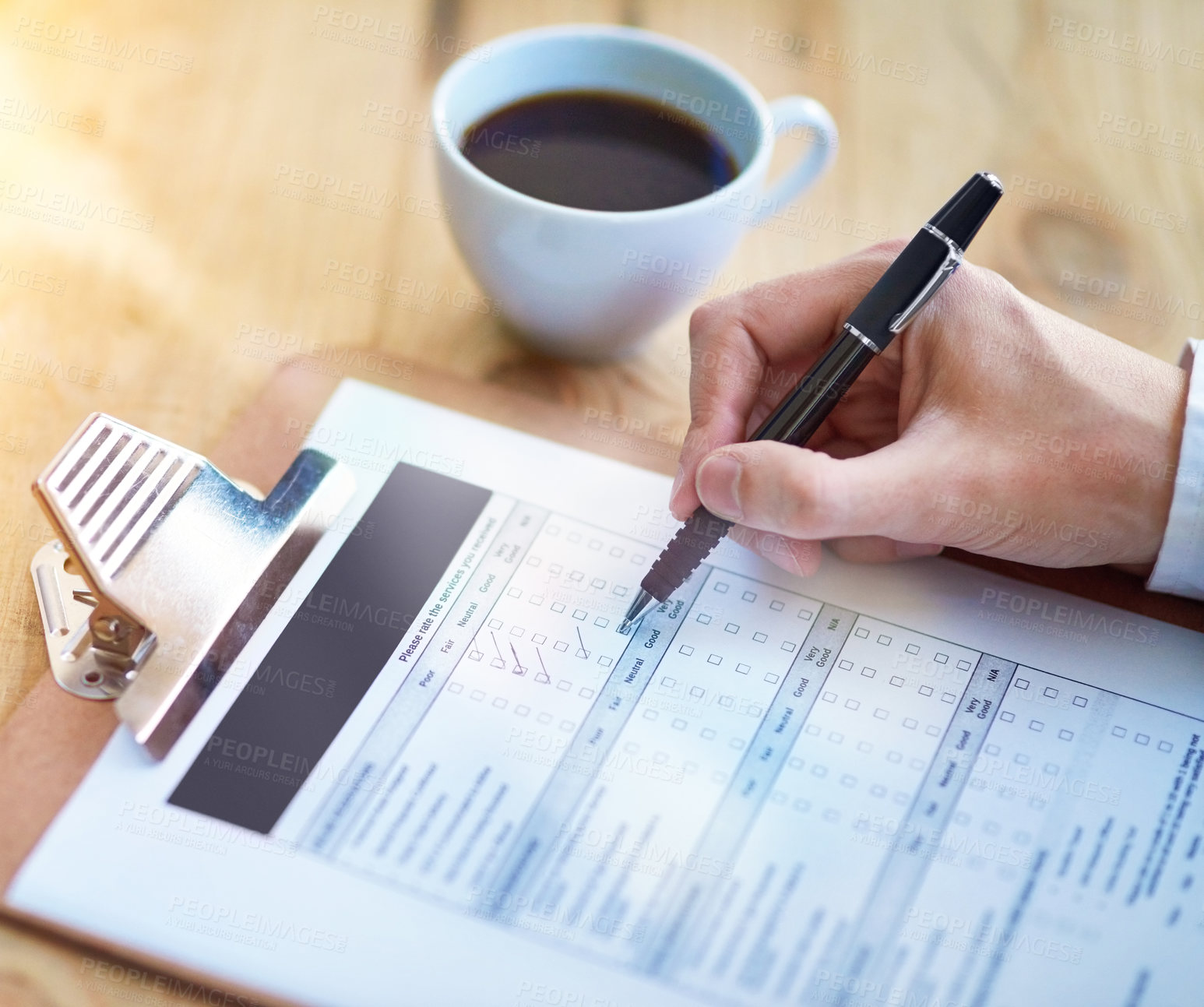 Buy stock photo Cropped shot of a person filling in a form