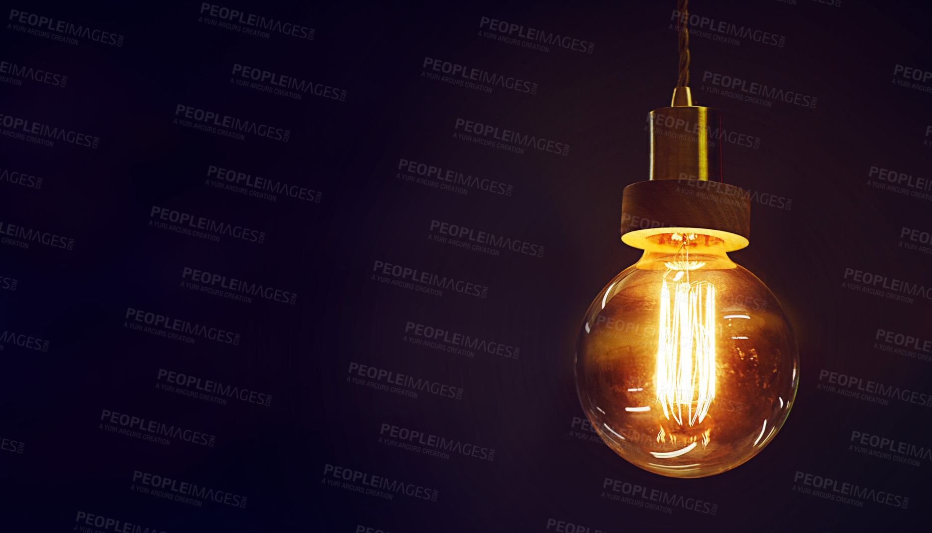 Buy stock photo Cropped shot of a lightbulb turned on isolated on black