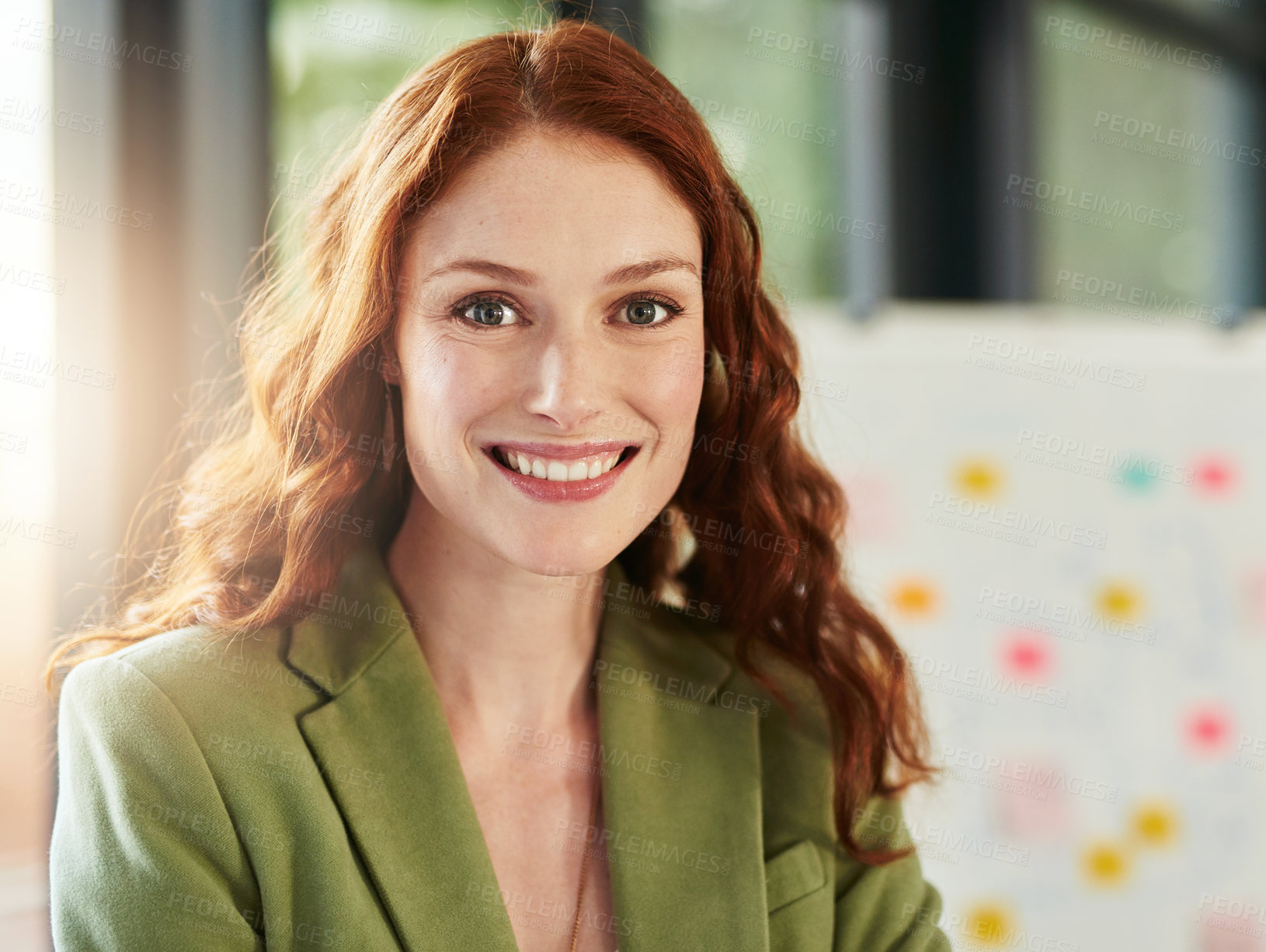 Buy stock photo Portrait, professional and woman with smile in office for meeting, presentation and ambition as designer. Happy, female person and corporate career, project opportunity and  experience for growth