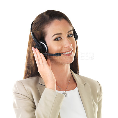 Buy stock photo Shot of a customer service representative against a white background