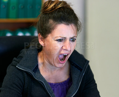 Buy stock photo Cropped shot of an angry woman yelling in anger