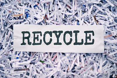 Buy stock photo Shredding, paper and trash bin in studio for recycling or office disposal of confidential waste or documents. Letter or reports, private and top secret information, rubbish and black background.