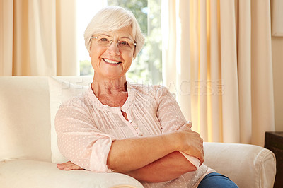 Buy stock photo Cropped portrait of a senior woman at home