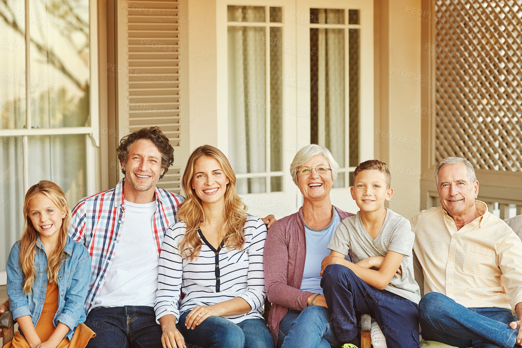 Buy stock photo Portrait of a happy three generational family