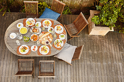 Buy stock photo Shot of an outdoor lunch on a table