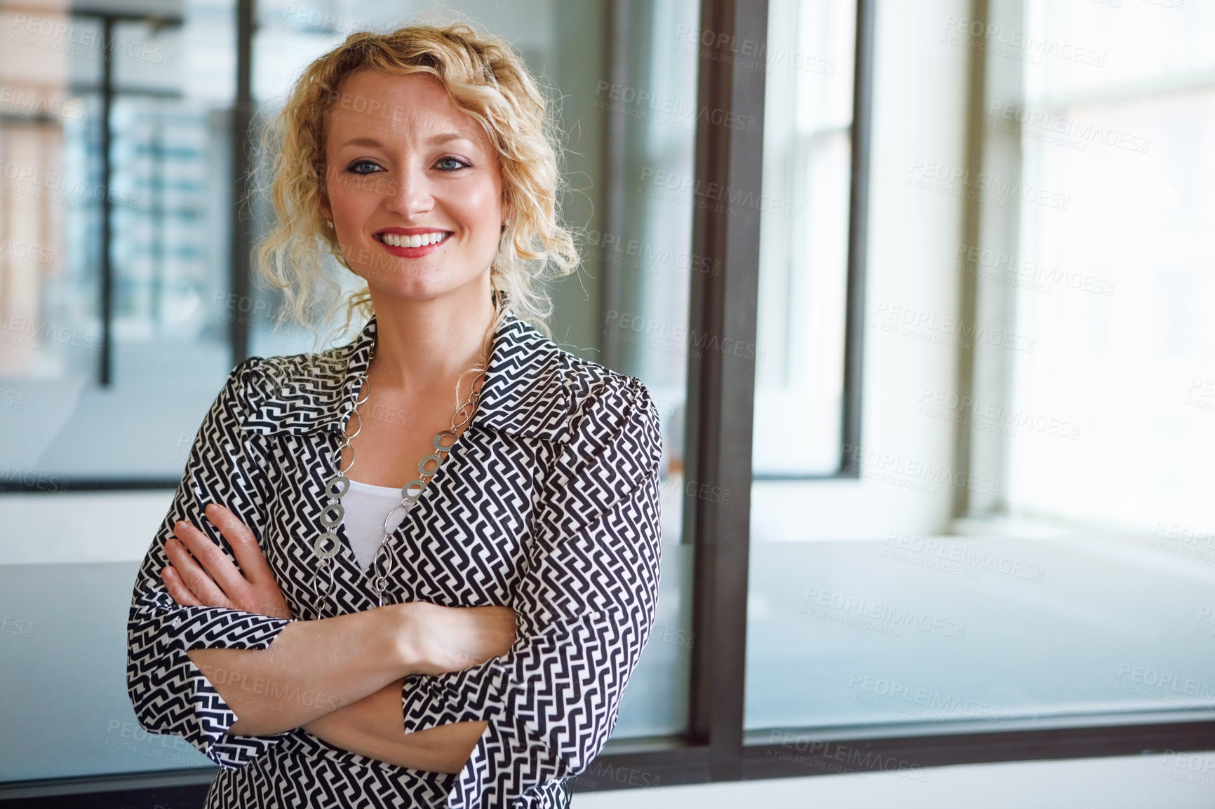 Buy stock photo Portrait of businesswomen smiling confidently while standing in office