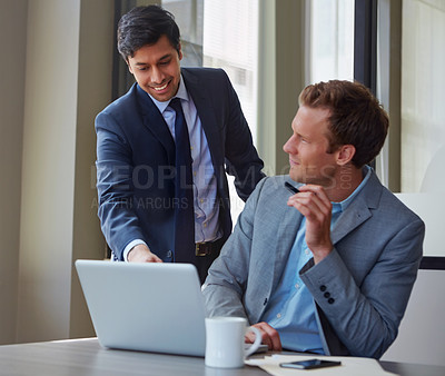 Buy stock photo Cropped shot of businessmen working in their office