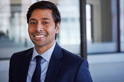 Buy stock photo Cropped portrait of a businessman standing in his office