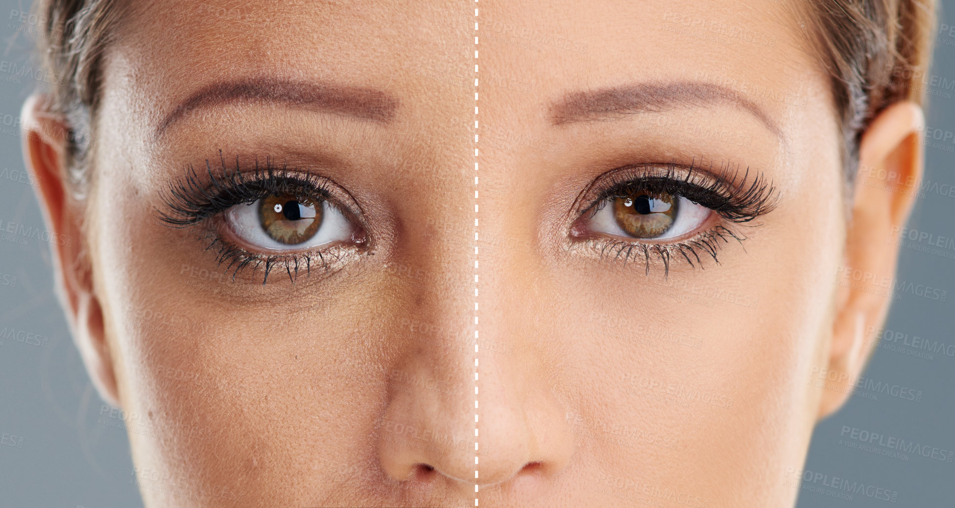 Buy stock photo Composite shot of a woman with and without makeup