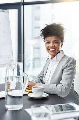 Buy stock photo Portrait, business and black woman with accountant in meeting and financial advisor with startup. Person at desk, professional and broker at desk and corporate with employee and economist analyst