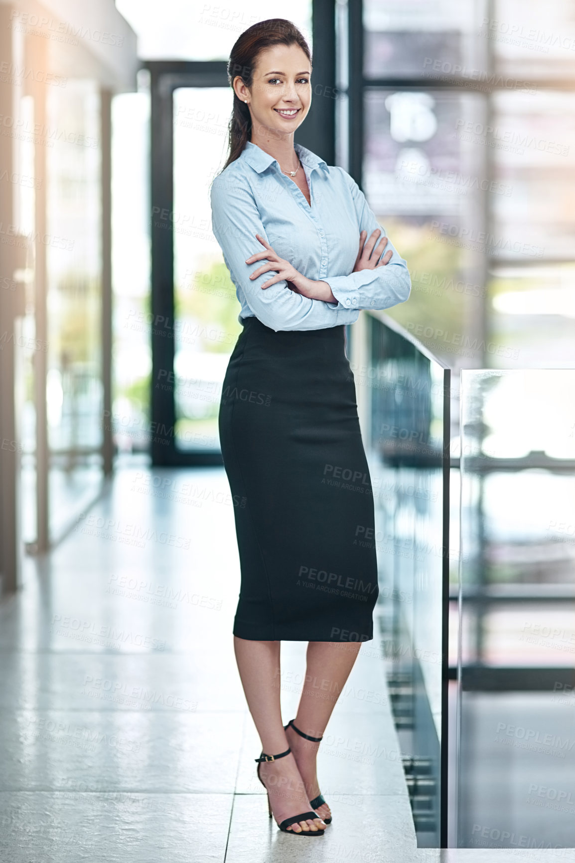 Buy stock photo Office, lobby and portrait of businesswoman with confidence, pride and support in business opportunity. Consultant, entrepreneur or happy woman with project management, advisor or agent with smile