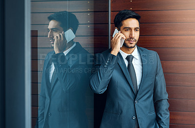 Buy stock photo Man, phone call and outdoor networking for sale, talking and b2b connection for business planning. Male person, hello and consulting agent or career opportunity, contact and speak on mobile app
