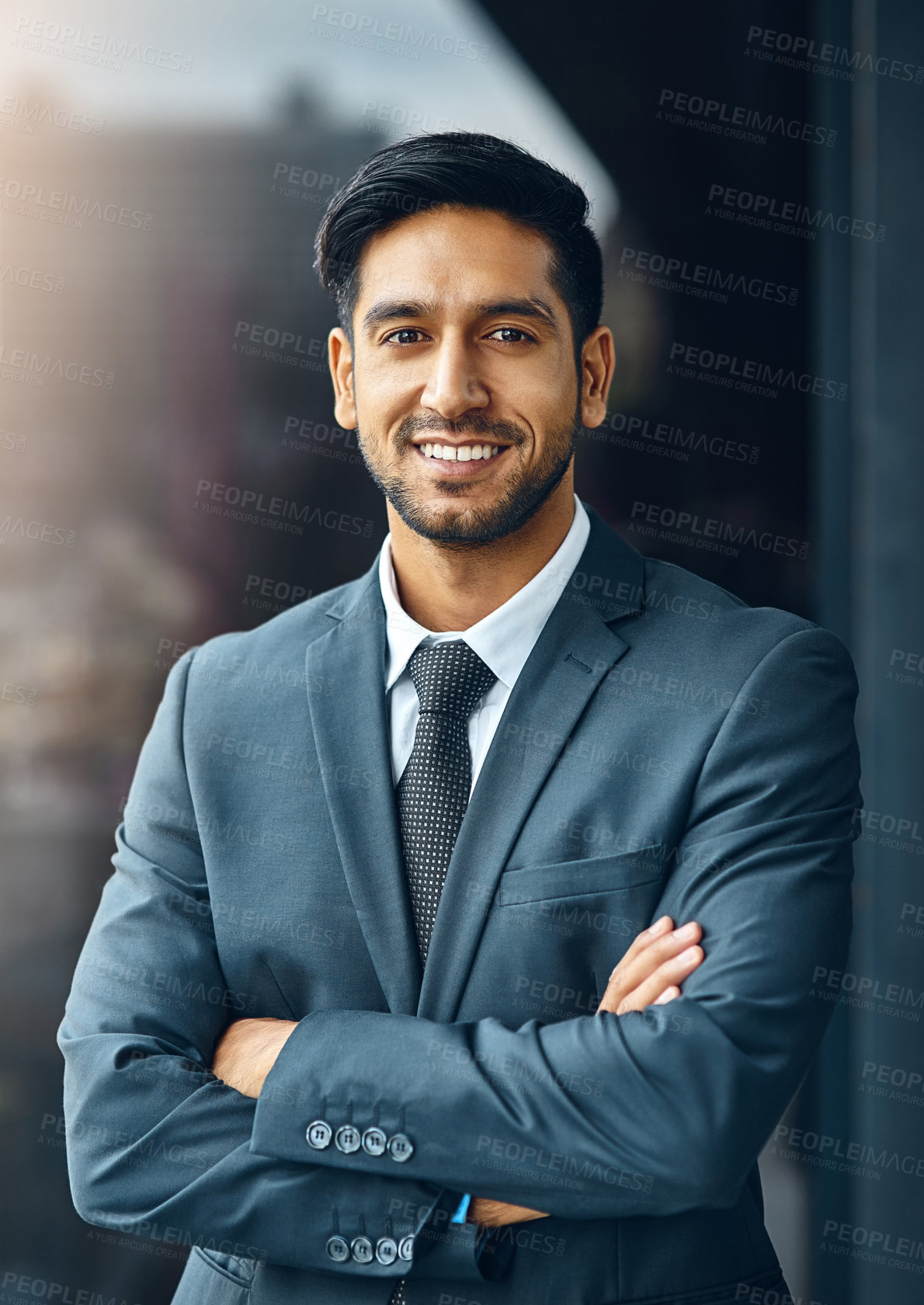 Buy stock photo Shot of a businessman standing   outside the office