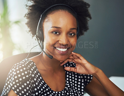 Buy stock photo Portrait of a support agent sitting in a modern office