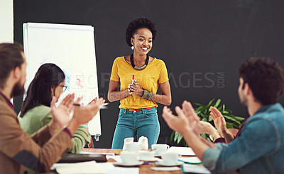 Buy stock photo Cropped shot of people applauding together in an office